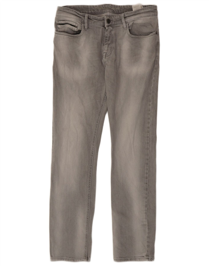 Calvin Klein Herren Slim Jeans W32 L32 Graue Baumwolle