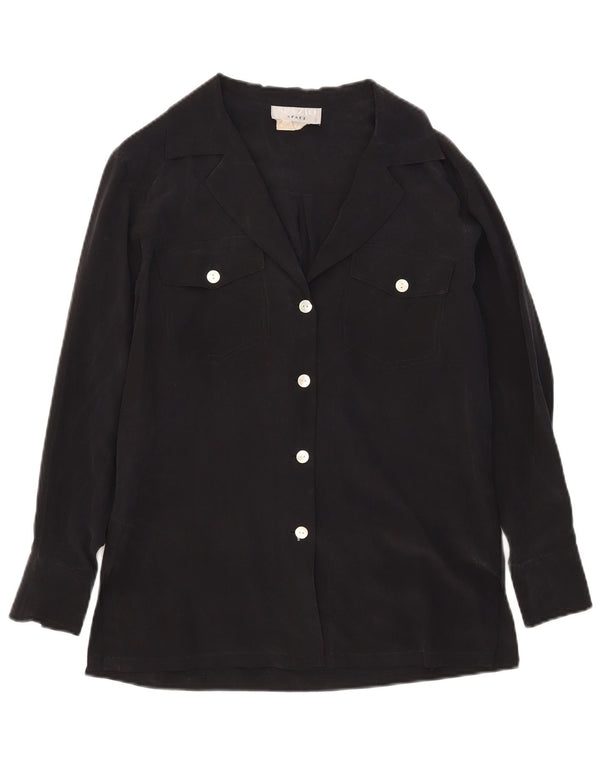 Blusa feminina Spazio de grandes dimensões Reino Unido 10 pequena seda preta