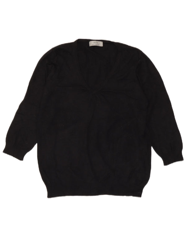 Maglione da donna Marks & Spencer con maniche a 3/4 e scollo a V UK 10 piccolo nero
