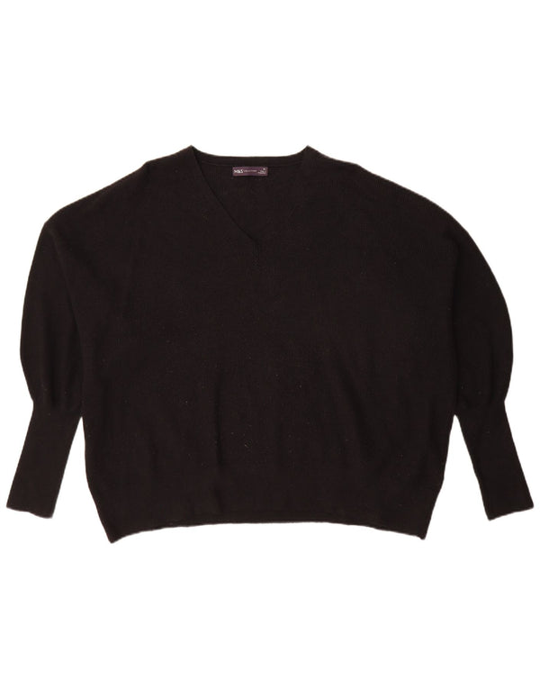 Marks & Spencer Womens Oversized V-Neck Jumper Sweater UK 18 XL Black