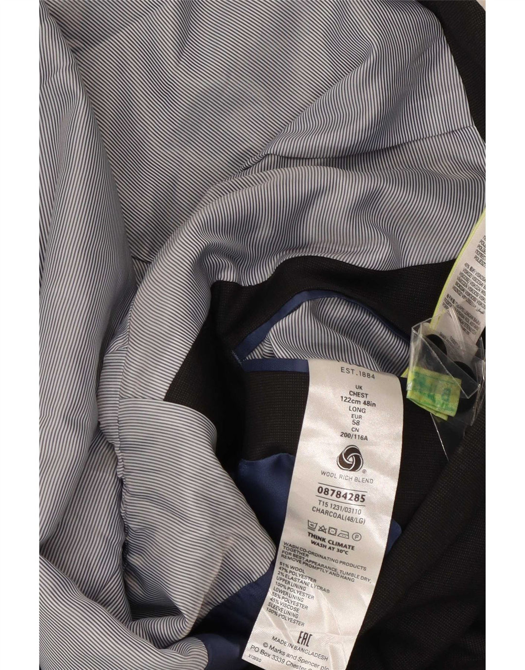 Jaqueta blazer masculina de 2 botões Marks & Spencer Reino Unido 48 2XL lã cinza