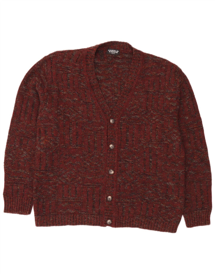 Angelo Greco Mens Cardigan Sweater Large Burgundy Flecked Wool