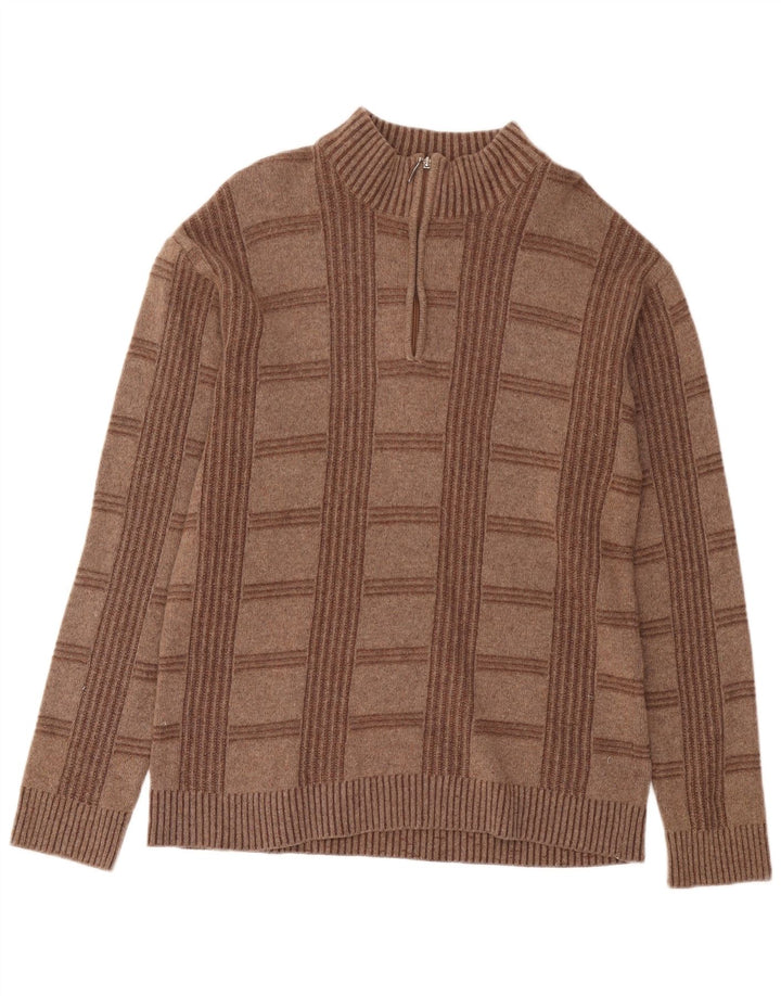 Douglas Herre Zip Neck Jumper Sweater Stor Brun Geometrisk