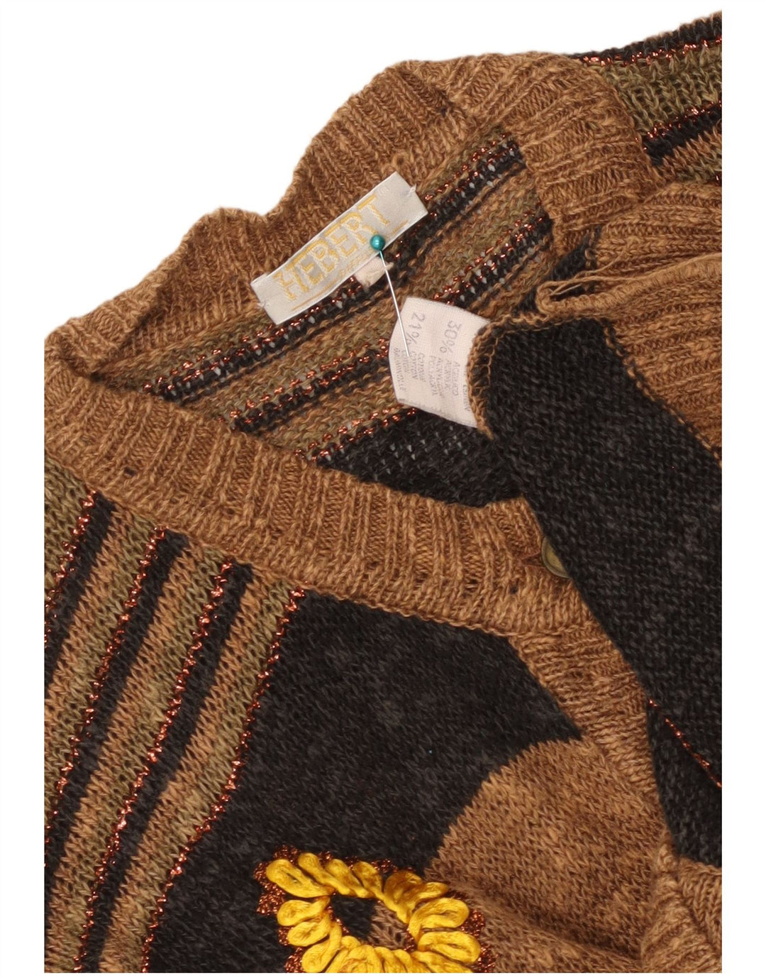 Vintage Womens Cardigan Sweater Large Brown Striped Linen