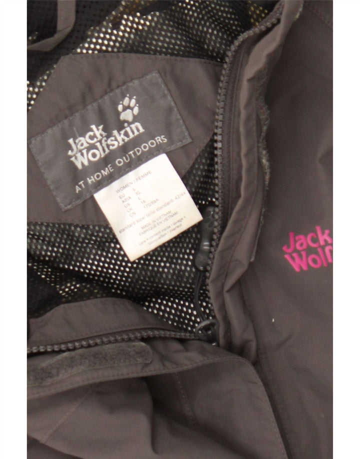 JACK WOLFSKIN Womens Hooded Rain Jacket UK 16 Large Grey Polyamide Vintage Jack Wolfskin and Second-Hand Jack Wolfskin from Messina Hembry 