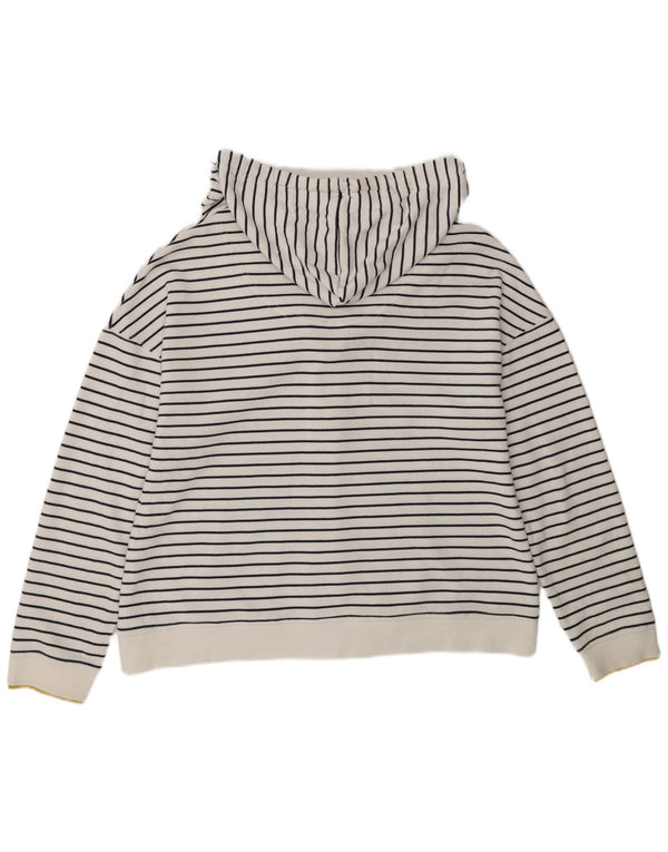 Joules Womens Zip Hoodie Sweater UK 14 Large White Striped Cotton