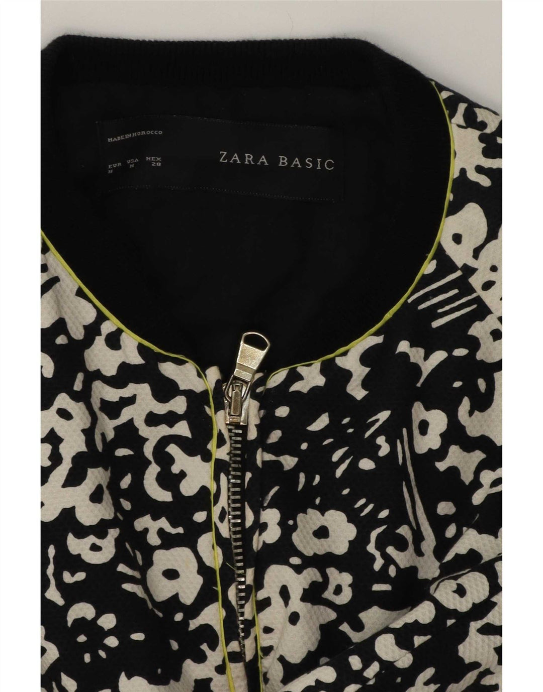 Zara Womens Full Zip Bomber Jacket UK 14 Medium Black Floral Bomuld