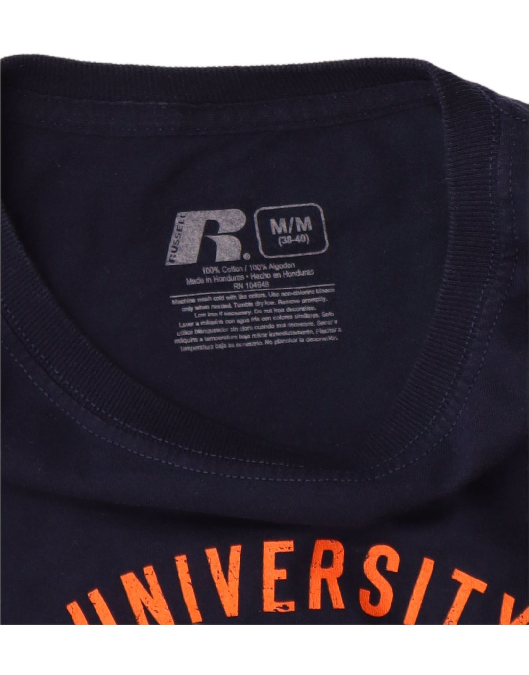 RUSSELL ATHLETIC Mens Graphic Top Long Sleeve UK 38/40 Medium Navy Blue