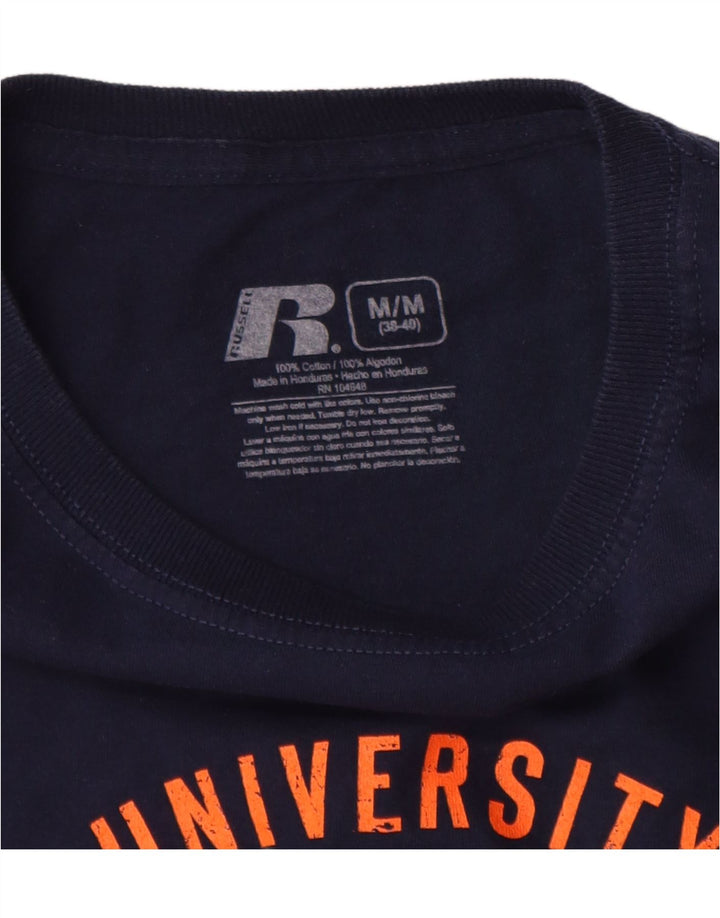 RUSSELL ATHLETIC Mens Graphic Top Long Sleeve UK 38/40 Medium Navy Blue