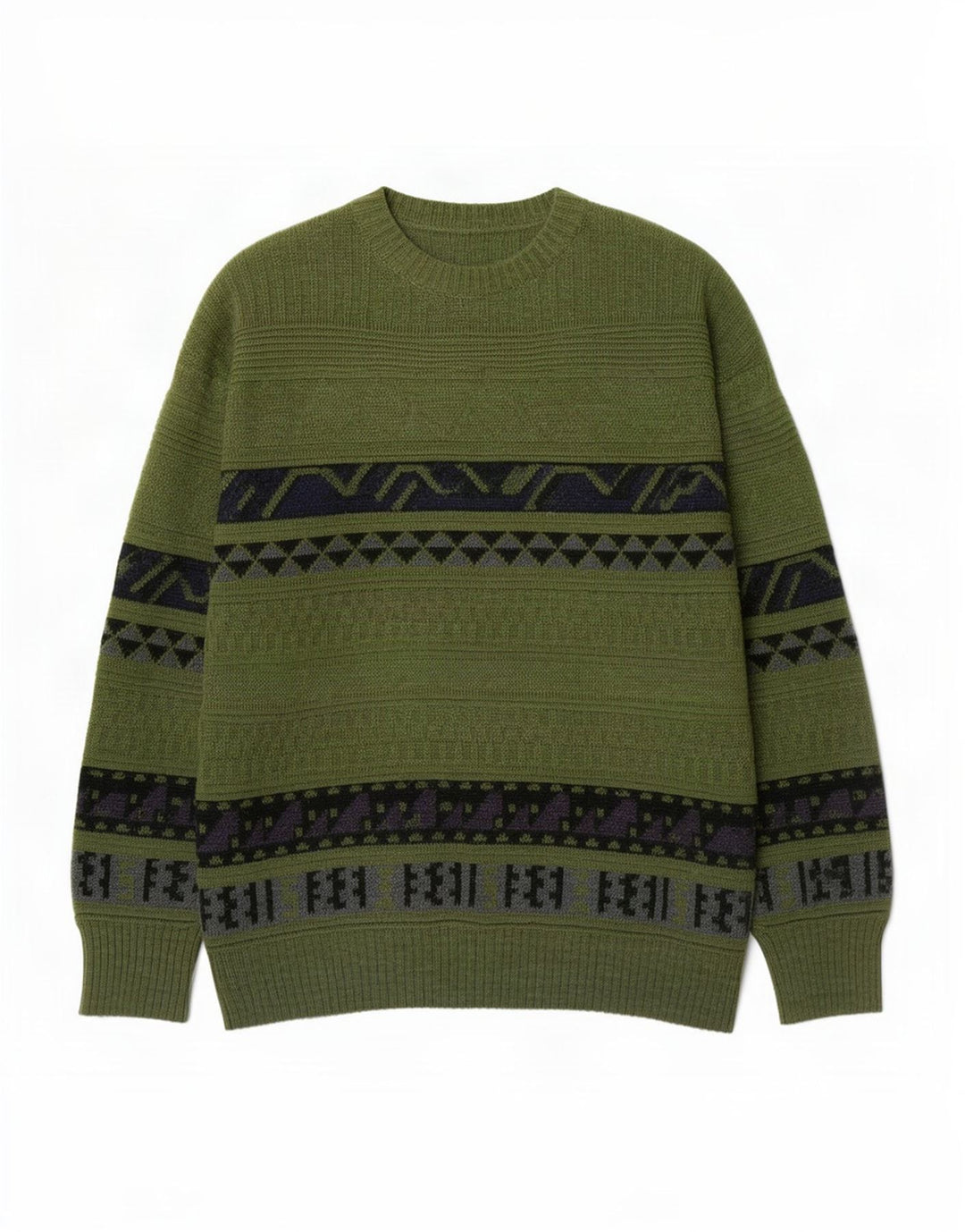 Vintage herre rund hals sweater mellemgrøn geometrisk