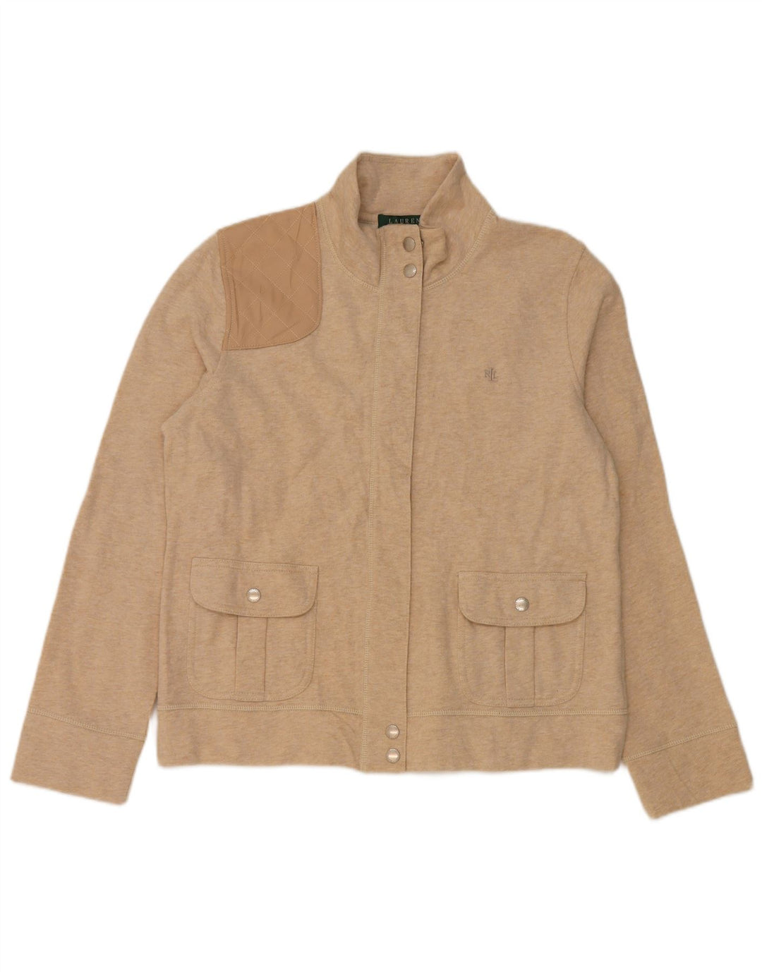 Ralph Lauren Womens Bomber Jacket UK 16 Large Beige Colourblock Cotton
