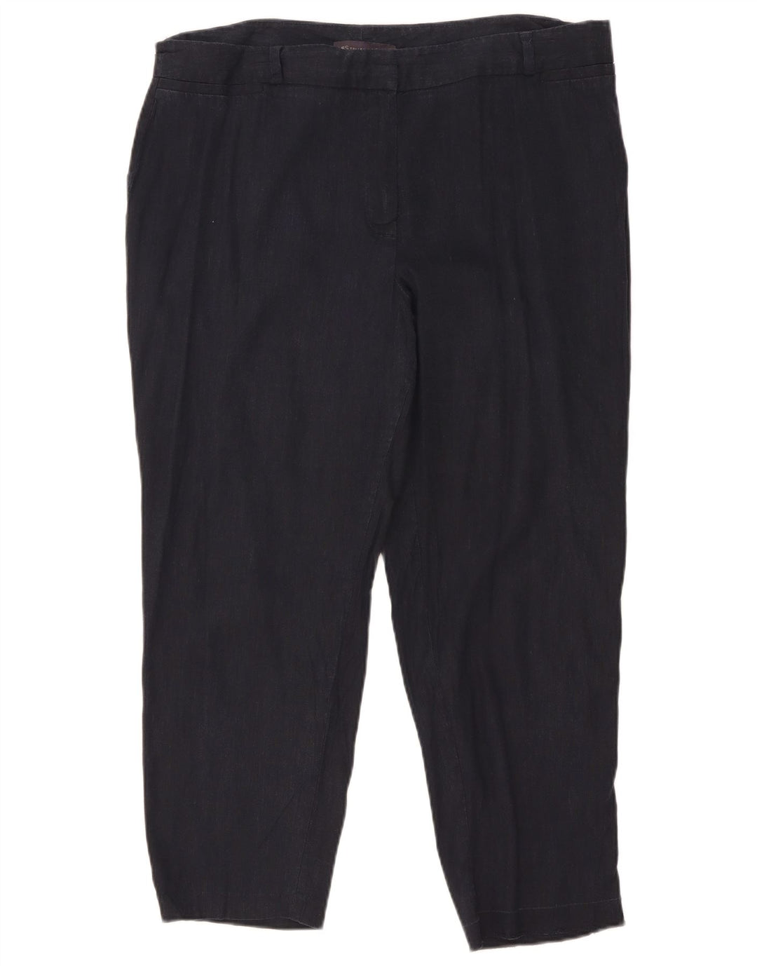 Marks & Spencer Dame Cropped Trousers W36 L25 Navy Blue Linen