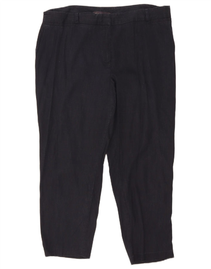 Marks & Spencer Dame Cropped Trousers W36 L25 Navy Blue Linen