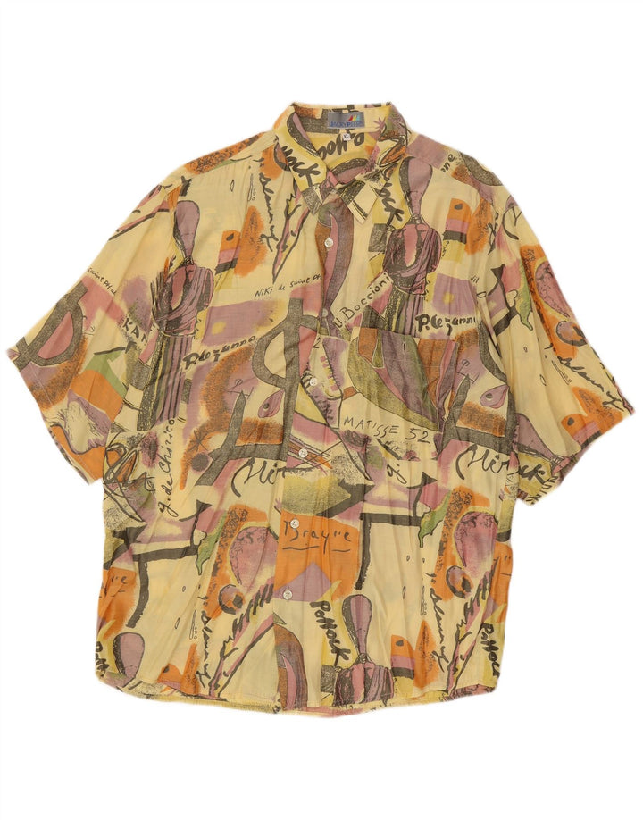 Jacky Peer Mens Abstract Pattern Short Sleeve Shirt XL Yellow Viscose
