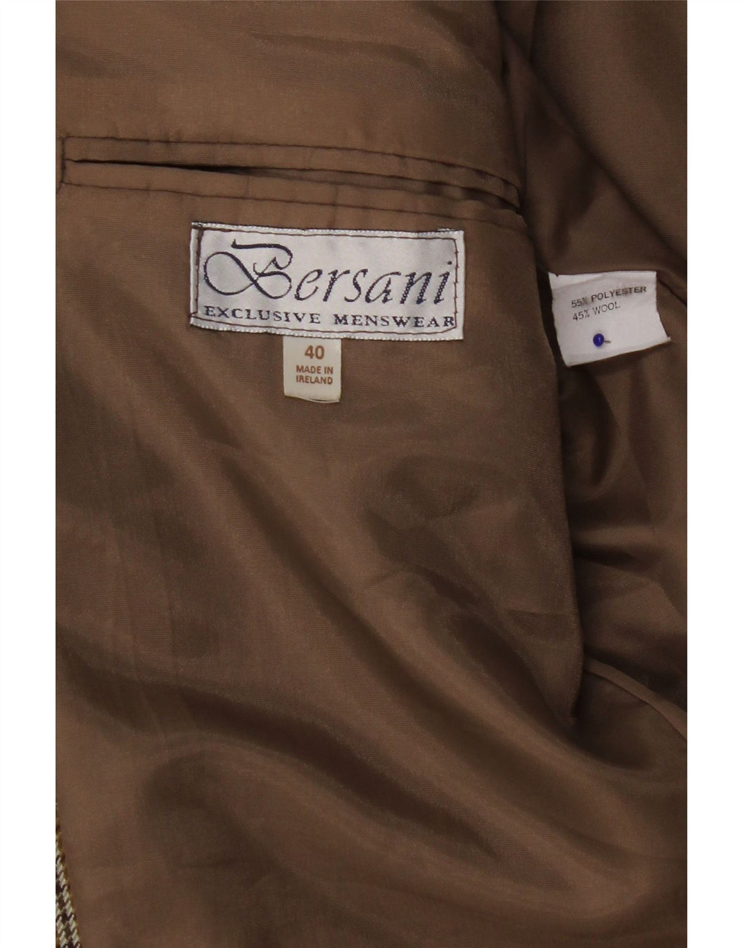 Bersani Veste Blazer 2 Boutons Homme UK 40 Large Marron Pied-de-Poule Polyester