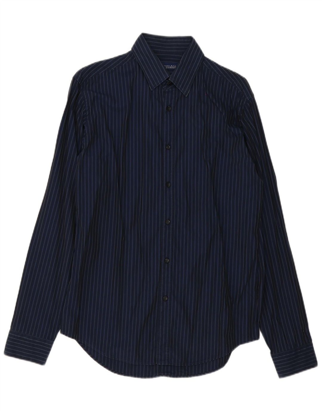 Camicia Zara da uomo in cotone gessato medio blu navy
