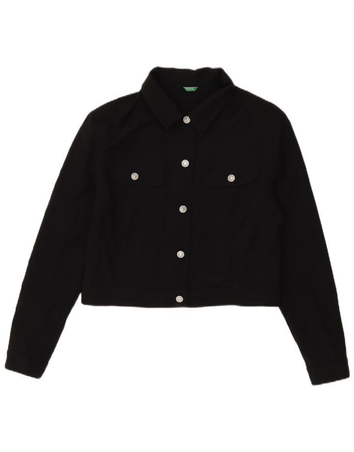 Benetton Womens Crop Bomber Jacket UK 14 Large Black Polyester