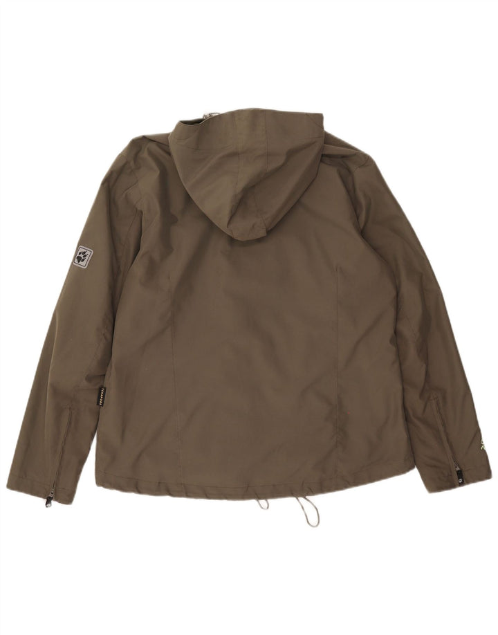 Jack Wolfskin Dame Hætte Regnjakke UK 14/16 Stor Khaki Polyester