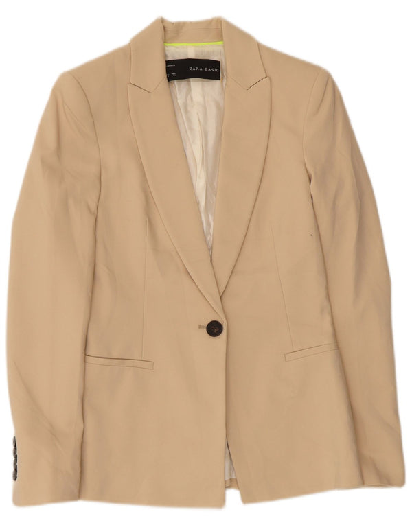 Jaqueta blazer feminina Zara com 1 botão Reino Unido 6 XS bege poliéster