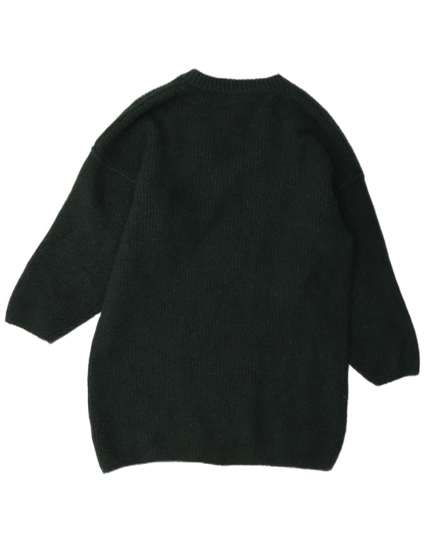 Topshop Womens Longline V-Neck Jumper Sweater UK 14 Medium Green Polyester