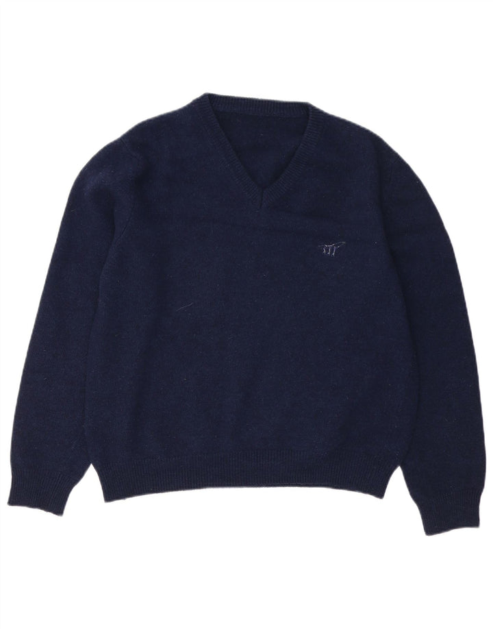 Henry Cottons Mens V-Neck Jumper Sweater Medium Navy Blue Virgin Wool