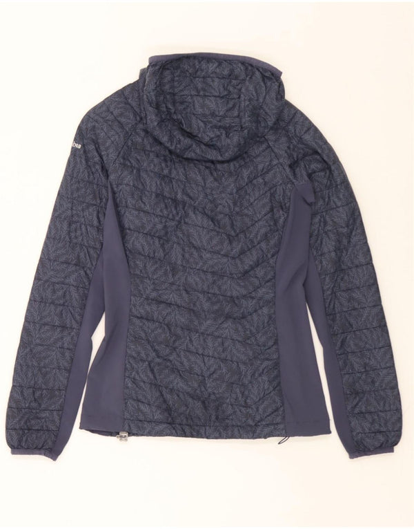 COLUMBIA Womens Hooded Padded Jacket UK 6 XS Navy Blue Floral Nylon