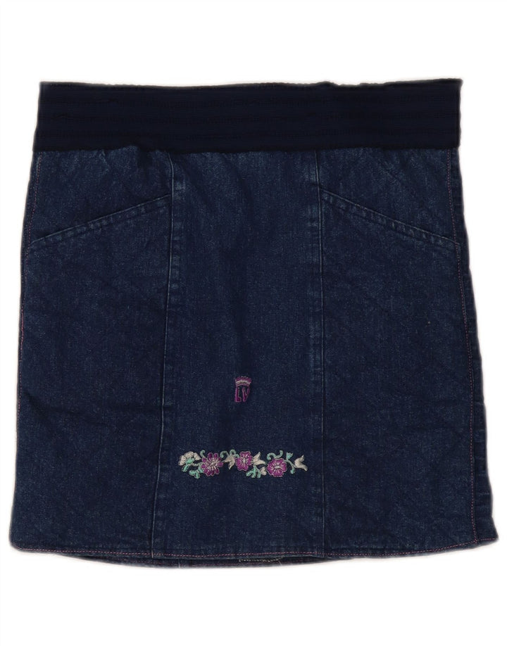Vintage Womens Denim Skirt W30 Medium Navy Blue Floral
