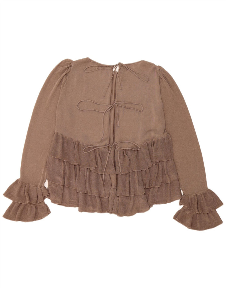 Zara Dame Oversized Langærmet Bluse Top UK 10 Small Brown Colourblock