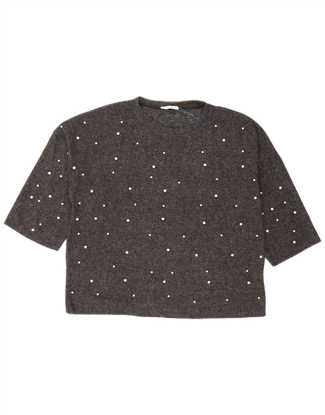 Zara Womens Loose Fit T-Shirt Top UK 14 Medium Grey Spotted Polyester