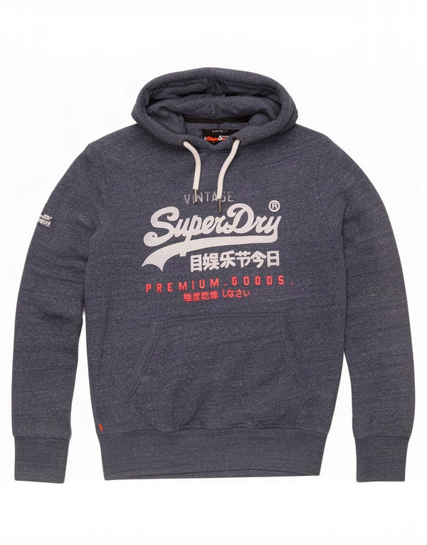Superdry Mens Graphic Hoodie Jumper Medium Navy Blue Flecked Cotton