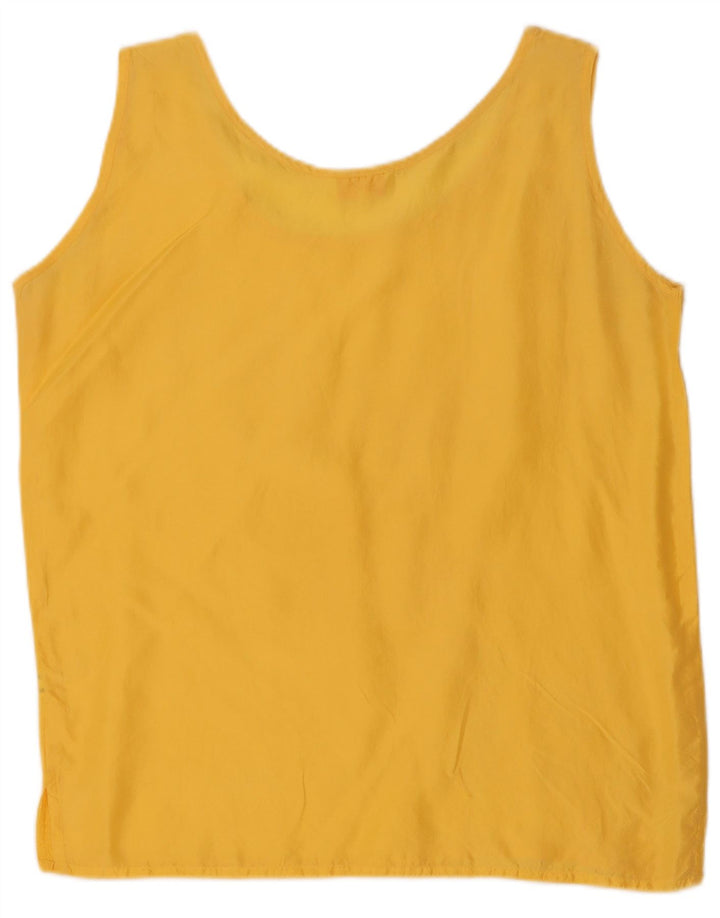 Vintage Womens Sleeveless Blouse Top UK 14 Medium Yellow Silk