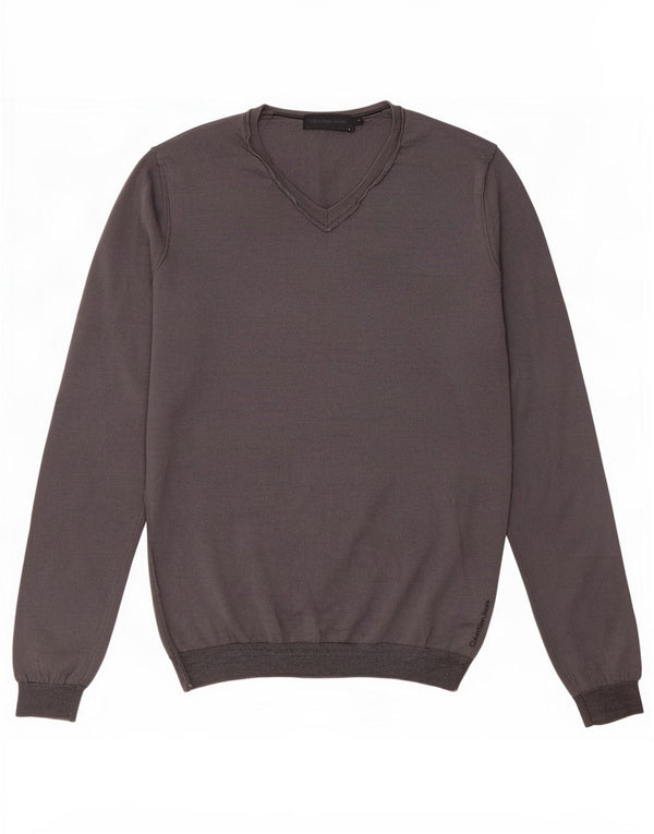 Calvin Klein Jeans Mens V-Neck Jumper Sweater Medium Grey Wool