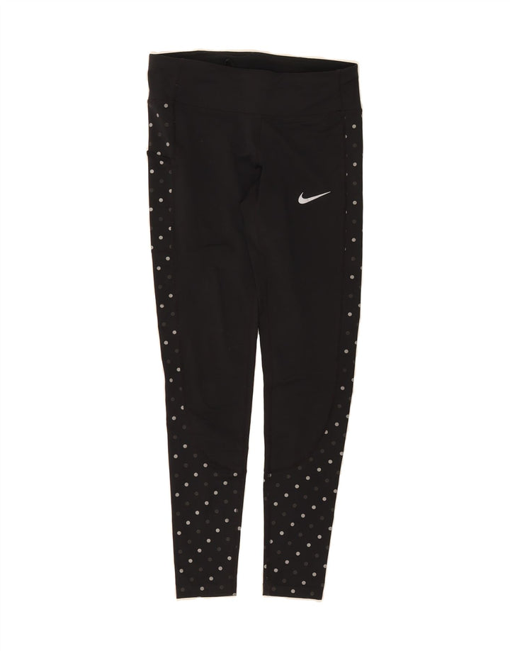 NIKE Womens Dri Fit Leggings UK 10 Small Black Polka Dot Vintage Nike and Second-Hand Nike from Messina Hembry 