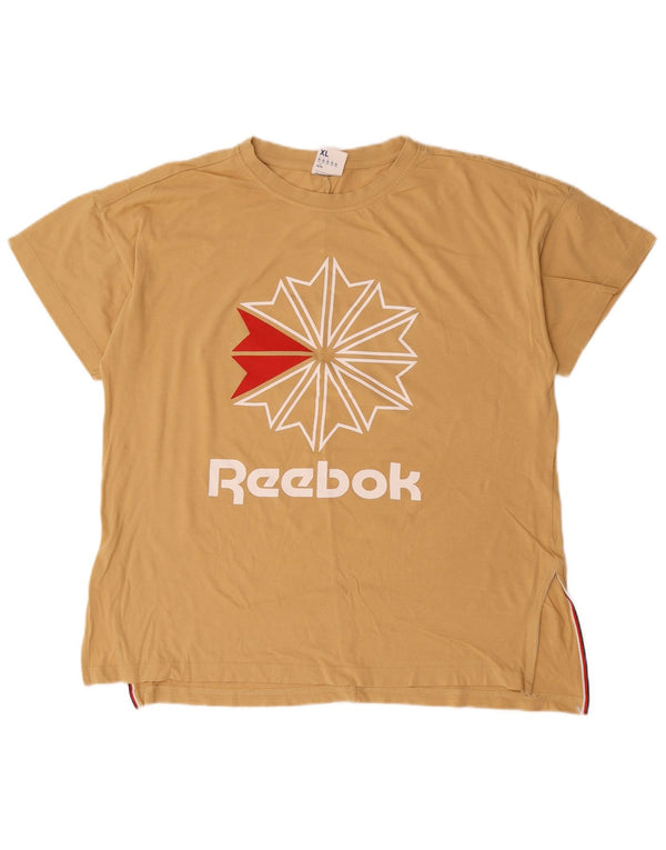 Damska koszulka z grafiką Reebok Top UK 20/22 XL, beżowa, bawełniana