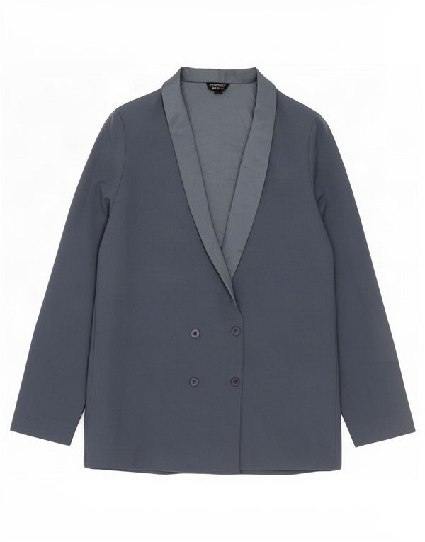 Topshop Womens Double Breasted Blazer Jacket UK 10 Small Blue Polyester