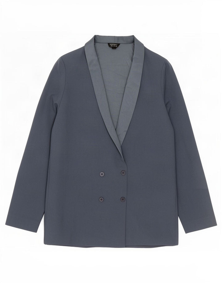 Topshop Womens Double Breasted Blazer Jacket UK 10 Small Blue Polyester