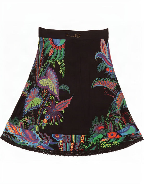 Desigual Womens Graphic A-Line Skirt Medium W30 Black Floral Viscose