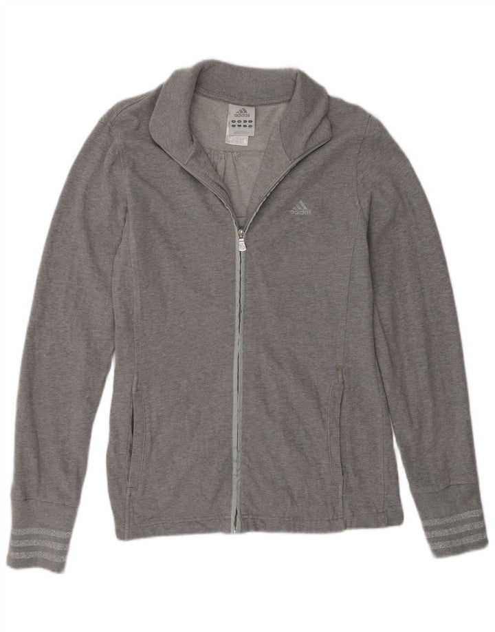 Adidas Womens Tracksuit Top Jacket UK 16 Large Grey Cotton