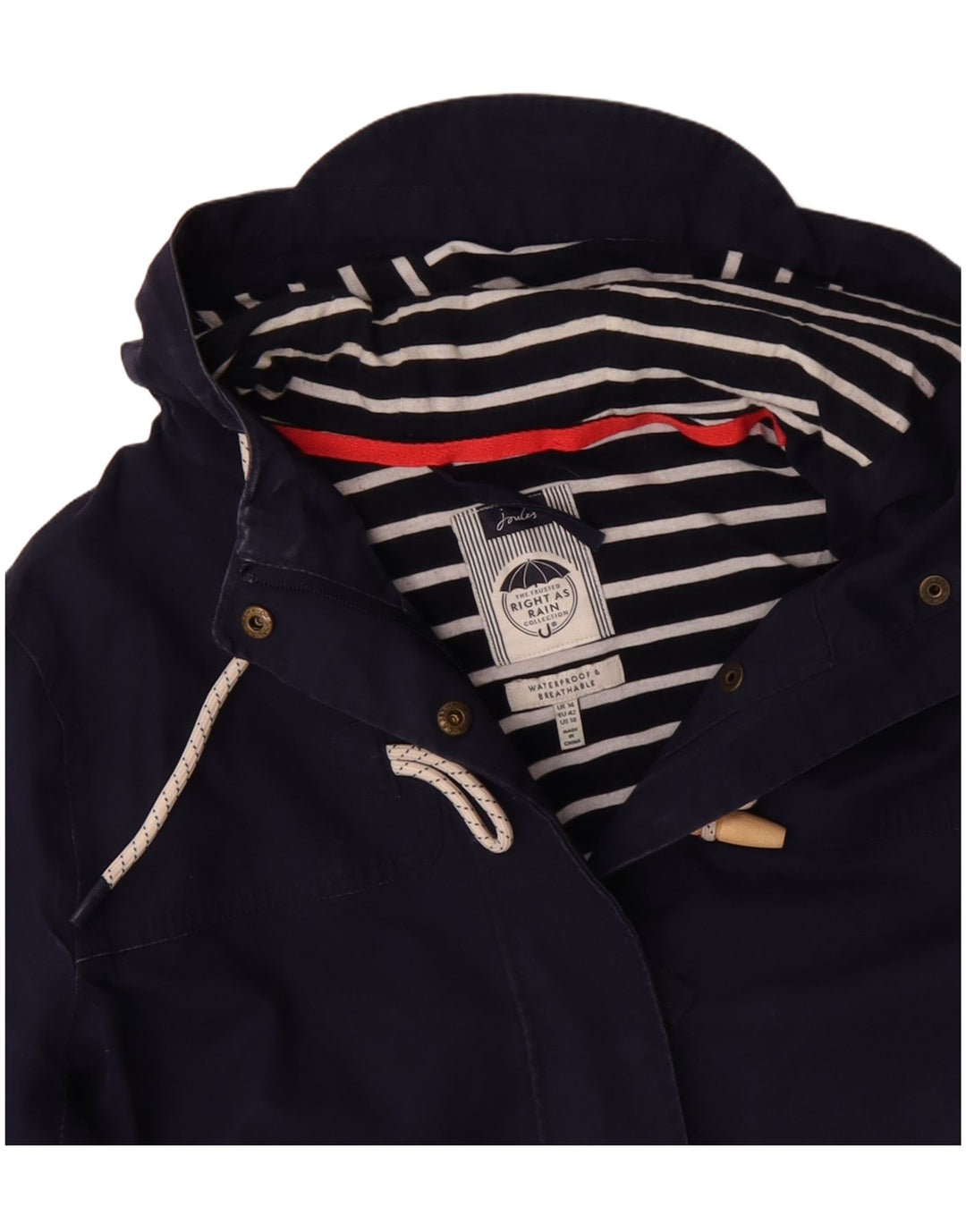 JOULES Womens Hooded Raincoat UK 14 Large Navy Blue Polyester