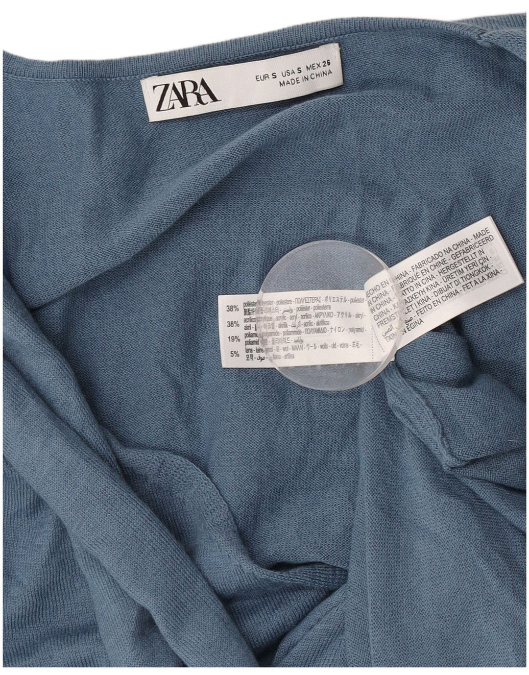 Zara Womens Front Tie Long Sleeve Jumper Dress UK 10 Small Blue Polyester
