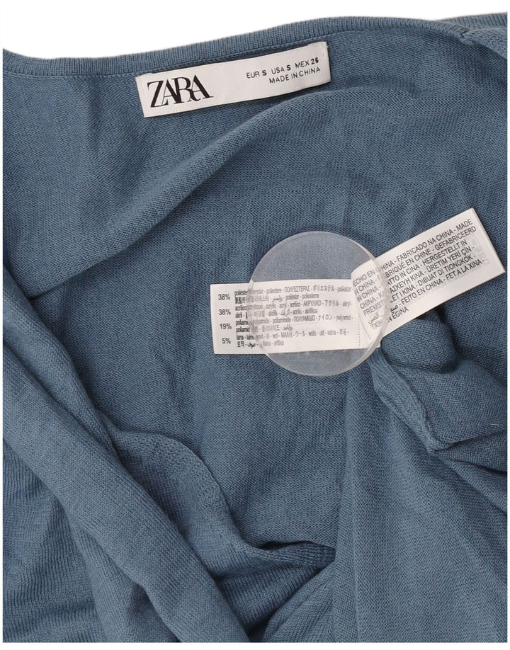 Zara Womens Front Tie Long Sleeve Jumper Dress UK 10 Small Blue Polyester