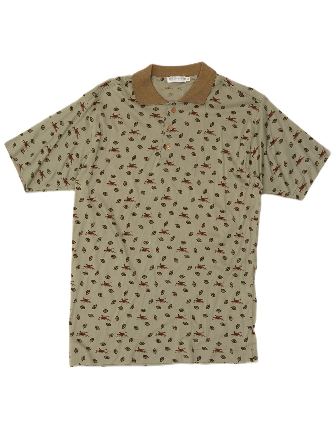 Cacharel Mens Abstract Pattern Polo Shirt Large Khaki Cotton