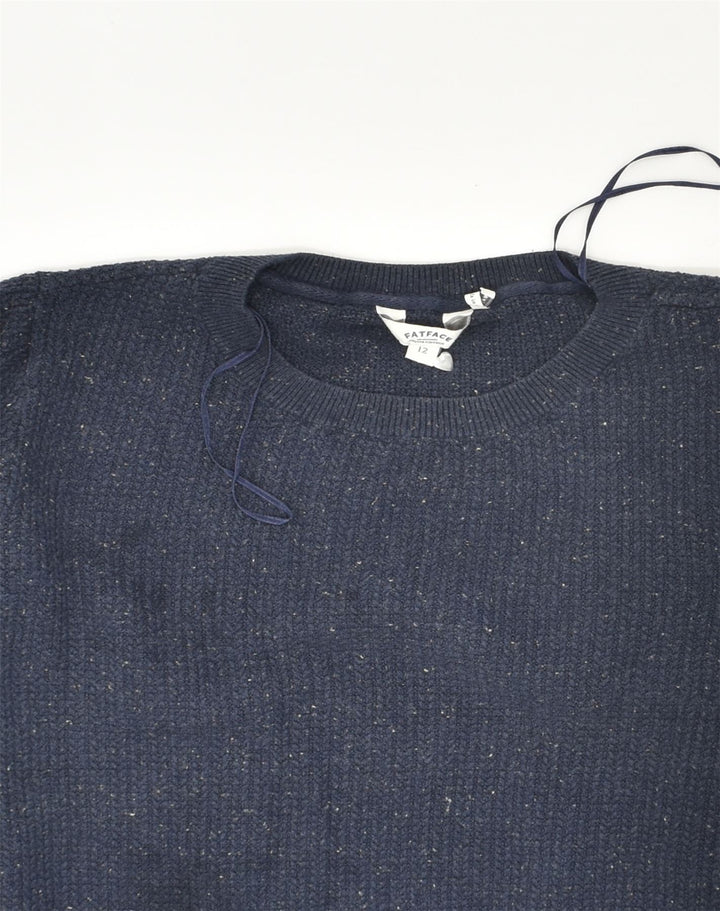 FAT FACE Womens Crew Neck Jumper Sweater UK 12 Medium Navy Blue Flecked Vintage Fat Face and Second-Hand Fat Face from Messina Hembry 