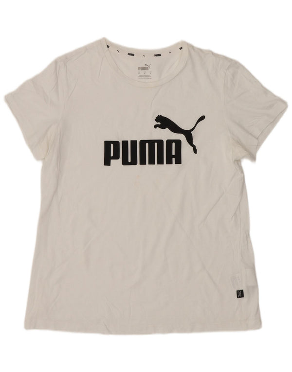 Puma T-shirt grafica da donna Top UK 12 Medium White Cotton