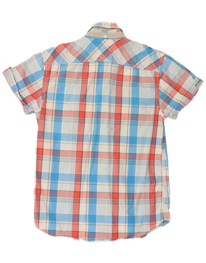 TOMMY HILFIGER Mens Short Sleeve Military Shirt Medium Blue Check Cotton