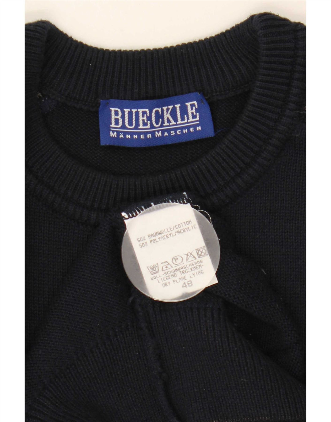 Bueckle Mens Crew Neck Jumper Sweater IT 48 Medium Navy Blue Geometric