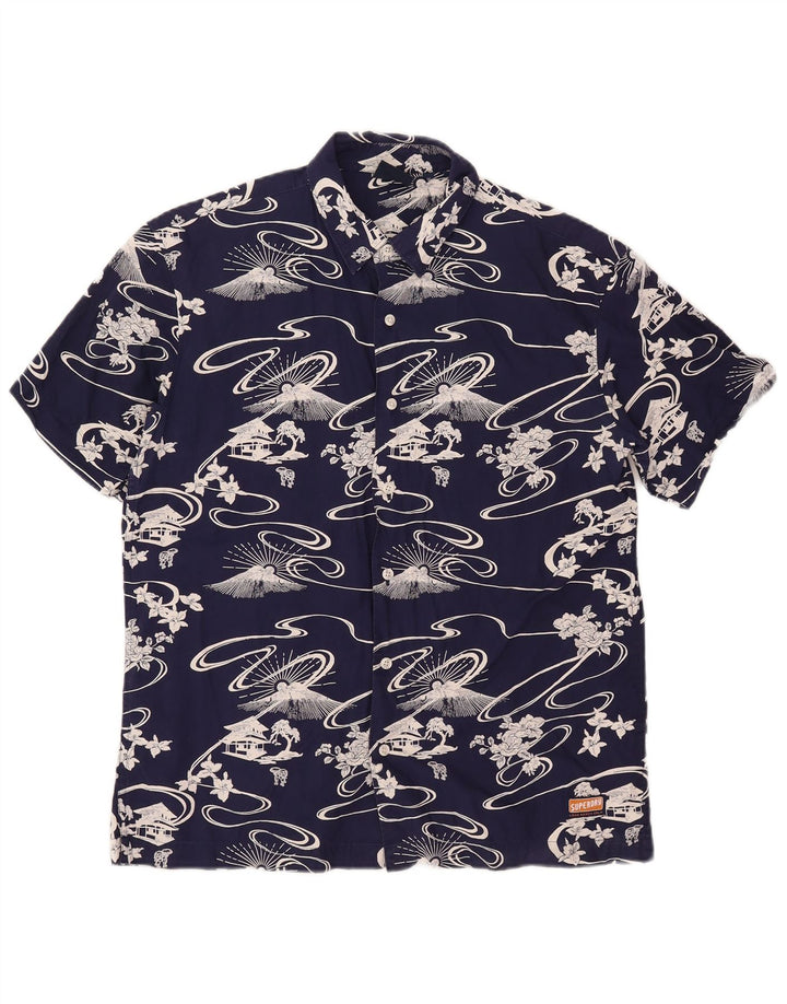 Superdry Mens Graphic Short Sleeve Shirt Medium Navy Blue Cotton