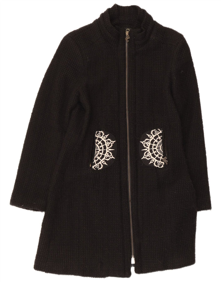 Desigual Womens Overcoat EU 42 Large Black Paisley Acrylic
