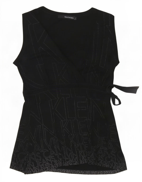 Calvin Klein Jeans Chemisier Femme Top UK 14 Large Noir Viscose