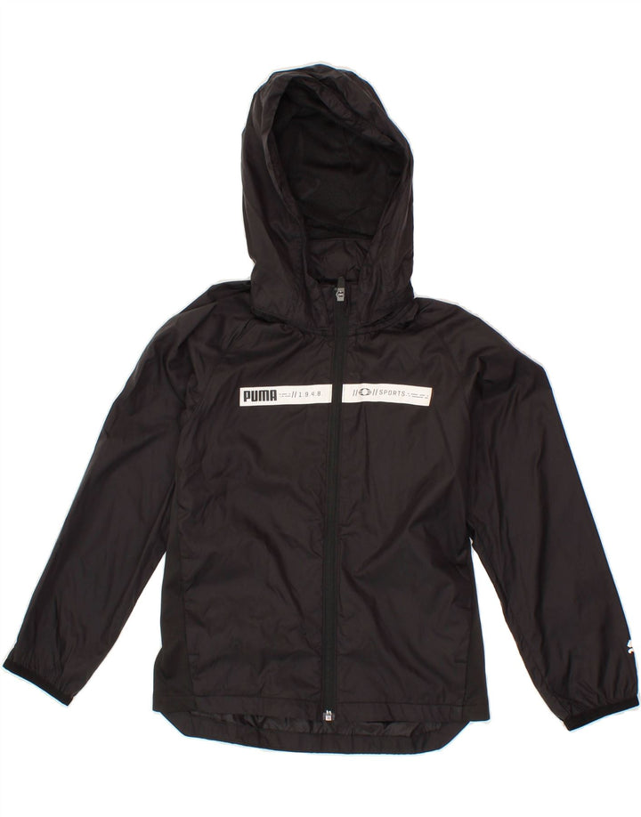 PUMA Boys Graphic Hooded Windbreaker Jacket 7-8 Years Small Black Nylon Vintage Puma and Second-Hand Puma from Messina Hembry 